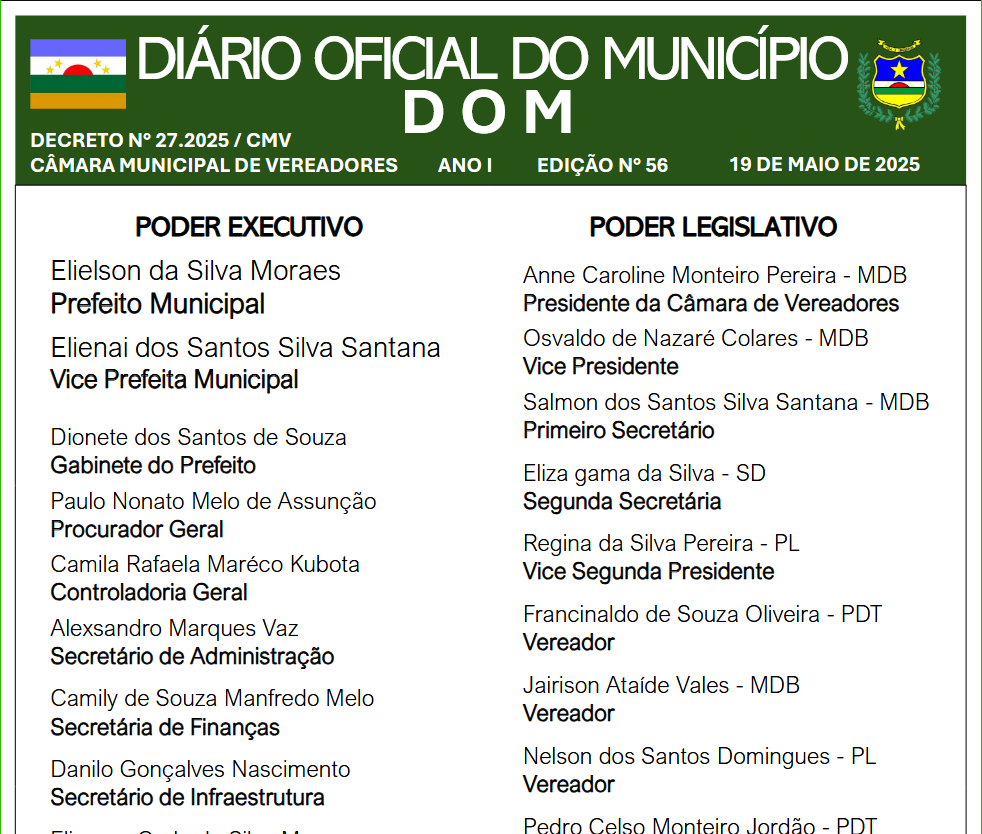 DIÁRIO OFICIAL - EDIÇÃO N° 56 - 19 DE MAIO DE 2025